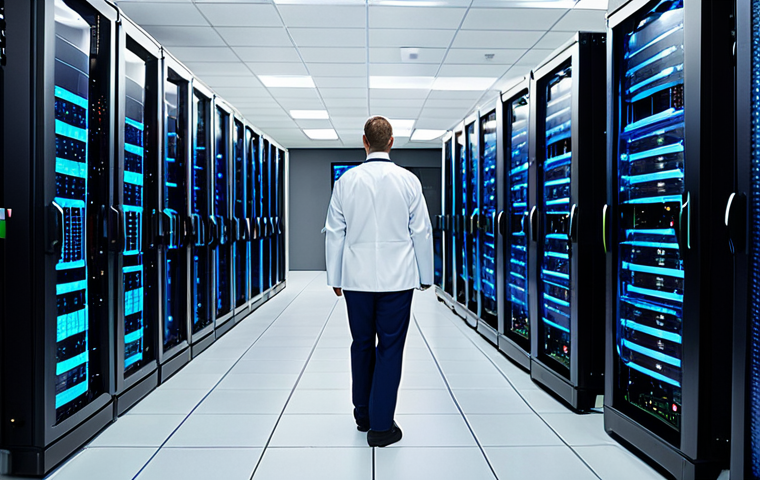 **Image Prompt:** A brightly lit, modern data center interior with rows of servers and blinking lights. Technicians in clean suits are monitoring network performance on large screens displaying real-time data analytics and security dashboards. Focus on showcasing network cables and connections, emphasizing VLANs, subnets, and routing protocols.