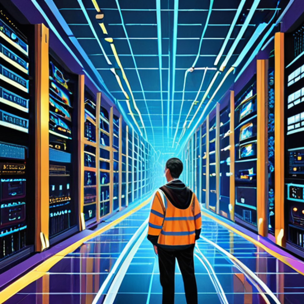 **Network Administrator Prompt:** A highly detailed digital illustration of a network administrator as a master architect, overseeing a vast, interconnected digital city. The city is constructed from glowing network cables, routers, and switches, with seamless data streams flowing like efficient highways. The scene emphasizes optimal performance, availability, and the foundational structure of a robust digital infrastructure. Vibrant colors, clean lines, high-tech environment, concept art.