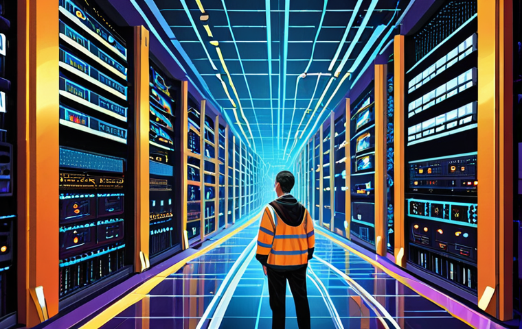 **Network Administrator Prompt:** A highly detailed digital illustration of a network administrator as a master architect, overseeing a vast, interconnected digital city. The city is constructed from glowing network cables, routers, and switches, with seamless data streams flowing like efficient highways. The scene emphasizes optimal performance, availability, and the foundational structure of a robust digital infrastructure. Vibrant colors, clean lines, high-tech environment, concept art.