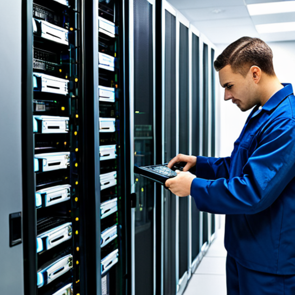 **
"A network technician in a fully clothed, professional uniform, working on a server rack in a brightly lit government data center, safe for work, appropriate content, perfect anatomy, well-formed hands, modest clothing, family-friendly, high resolution, professional photography."
**