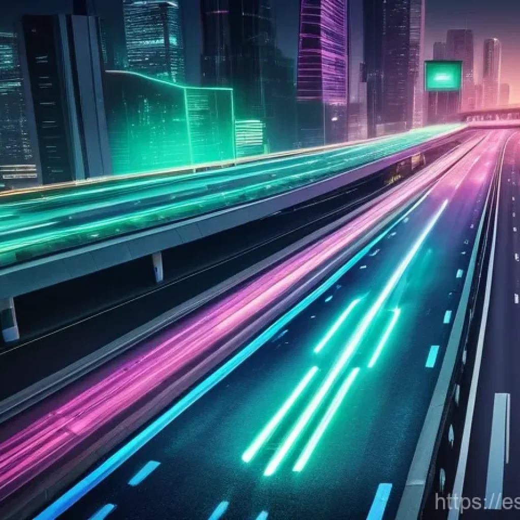 네트워크 실무에서 경험한 QoS 설정 사례 - **A vibrant, futuristic digital highway at night, symbolizing internet traffic. Multiple lanes are c...